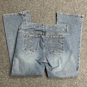 Vintage LEI Ashley womens low rise grommet jeans size 16 Y2K 90s Bootcut slim